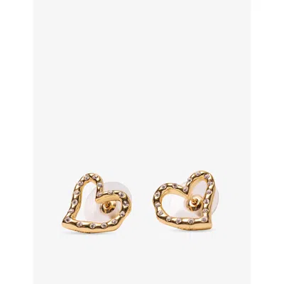 Maje Womens Light Gold Heart Rhinestone-embellished Brass Stud Earrings