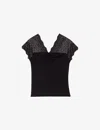 Maje Jersey Top With Lace Trim In Noir / Gris
