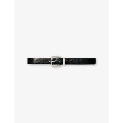 MAJE WOMENS NOIR / GRIS LOGO-ENGRAVED SQUARE LEATHER BUCKLE BELT