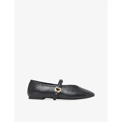 Maje Womens Logo-buckle Lizard-embossed Leather Ballet Flats Black Eur 37 / 4 Uk