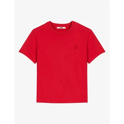 Maje Womens Logo-embroidered Relaxed-fit Cotton-jersey T-shirt In Red