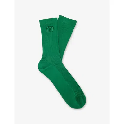 Maje Womens Logo-embroidered Stretch Cotton-blend Crew Socks Green