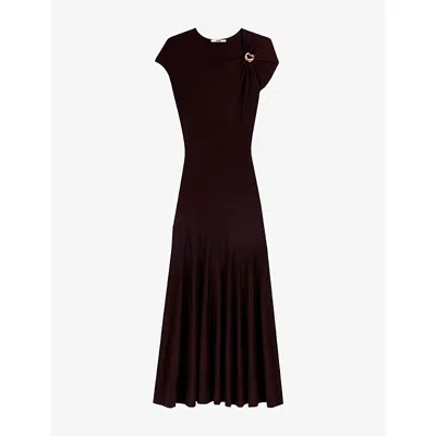 Maje Womens  Asymmetrical One-shoulder Stretch-jersey Maxi Dress In Dark Brown