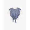 Maje Tie-front T-shirt With Print In Bleus