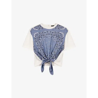 MAJE WOMENS BLEUS BANDANA-PRINT TIE-FRONT COTTON T-SHIRT