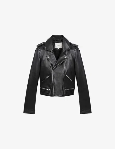 MAJE WOMENS NOIR / GRIS BASAL ZIP-DETAIL LEATHER BIKER JACKET,57076554