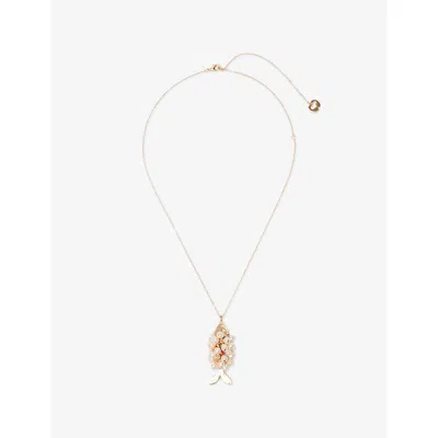 Maje Womens Gold Beaded Fish Long Brass Necklace In Orange