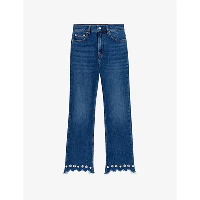 Maje Womens  Beaded Flared Bootcut Denim Jeans In Blue