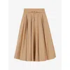 Maje Womens Naturels Belted-waist High-rise Cotton-blend Midi Skirt In Naturels
