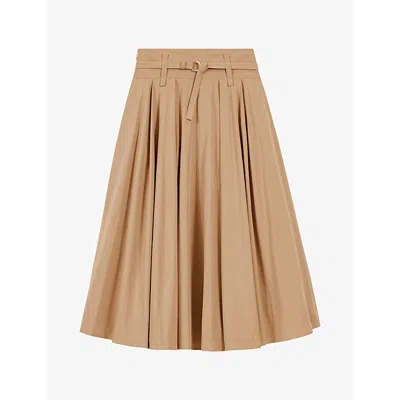 Maje Womens Naturels Belted-waist High-rise Cotton-blend Midi Skirt