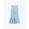 Maje Womens Boat-neck Flared Cotton-blend Mini Dress Bleus In Bleus