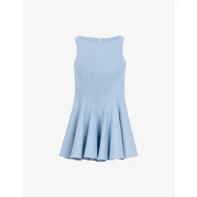 Maje Womens Boat-neck Flared Cotton-blend Mini Dress Bleus In Bleu Ciel