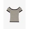 Maje Womens Boat-neckline Stripe Ribbed-knit Top Bleus In Bleus