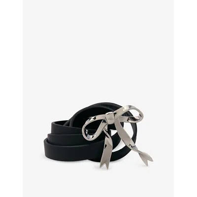 Maje Womens  Bow-embellished Narrow Leather Belt In Noir / Gris