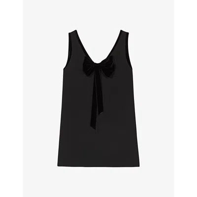 Maje Womens  Bow-embellished Relaxed-fit Sleeveless Woven Mini Dress In Noir / Gris