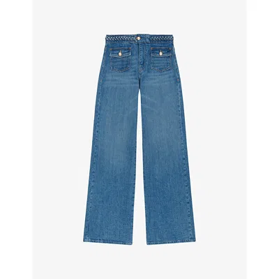 Maje Womens Blue Braided-waist Flared-leg Denim Jeans