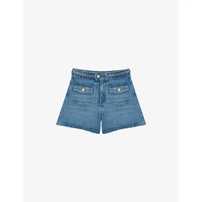 Maje Womens Blue Braided-waist Side-pocket Denim Shorts