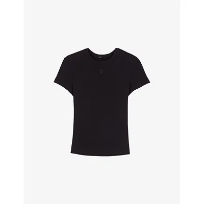 Maje Womens  Brand-embroidered Short-sleeved Stretch-cotton T-shirt In Black