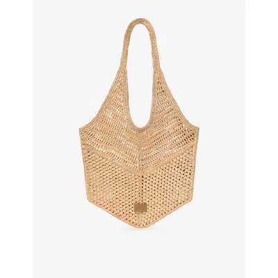 Maje Womens Beige Branded Flat Raffia Tote Bag In Sand