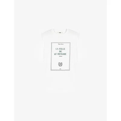 Maje Womens  Branded-print Short-sleeved Cotton-jersey T-shirt In White