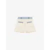 Maje Womens Button-embellished Contrast-trim Stretch-cotton And Denim Shorts Blanc In Blanc