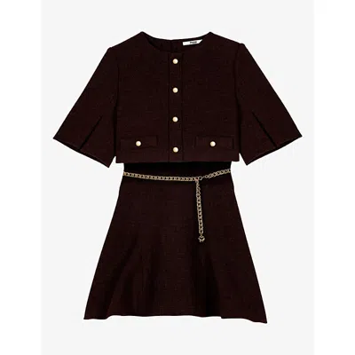 Maje Womens  Cape Two-in-one Tweed Mini Dress In Dark Brown