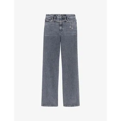 MAJE WOMENS MAJE CHAIN-BELT HIGH-RISE STRETCH-DENIM JEANS
