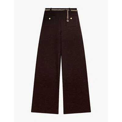 Maje Womens  Chain High-rise Stretch Cotton-blend Trousers In Brown