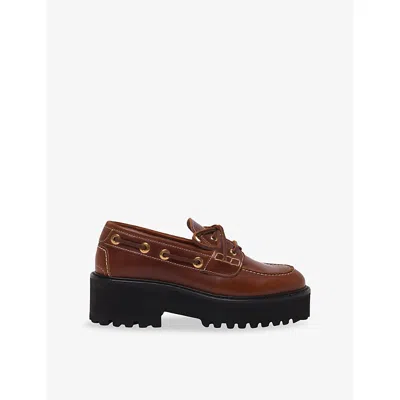 Maje Womens Brown Chunky-sole Lace-up Leather Boat Shoes Eur 39 / 6 Uk