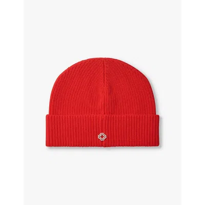Maje Womens Rouges Clover-embellished Ribbed Wool And Cashmere-blend Hat In Rouges