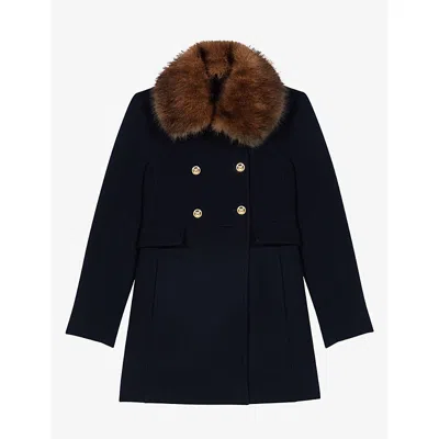Maje Womens  Collared Button-down Wool-blend Coat In Blue
