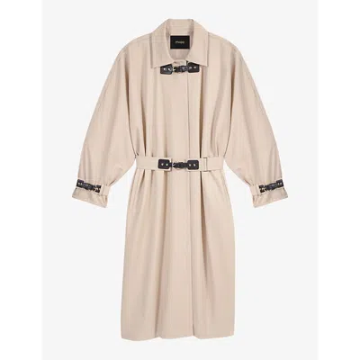 Maje Womens Bruns Contrast-buckle Long Organic-cotton Trench Coat