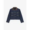 Maje Womens Navy Contrast-collar Patch-pocket Denim Jacket In Blue