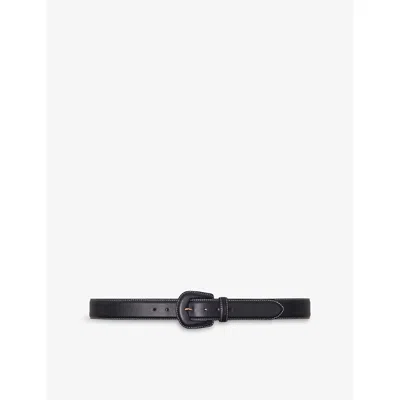 Maje Womens Black Contrast-stitch Slim Leather Belt