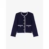Maje Womens Contrast-trim Wool-blend Cardigan Bleus In Bleus