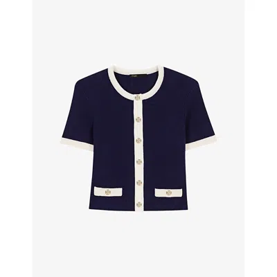Maje Womens  Contrast-trim Short-sleeved Knitted Cardigan In Multi