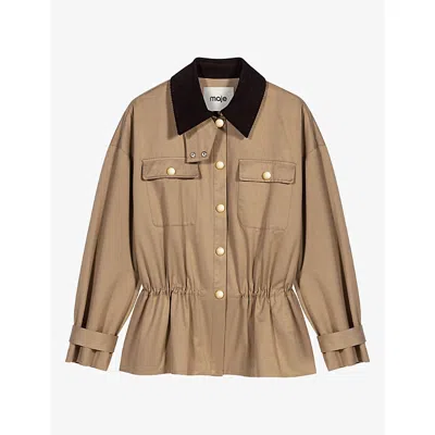 Maje Womens  Corduroy-collar Chest-pocket Cotton-blend Jacket In Beige