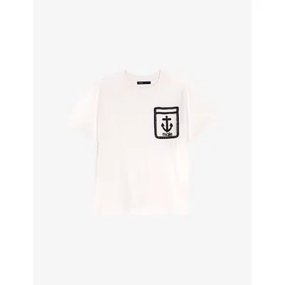 Maje Womens White Crochet-pocket Short-sleeve Cotton T-shirt