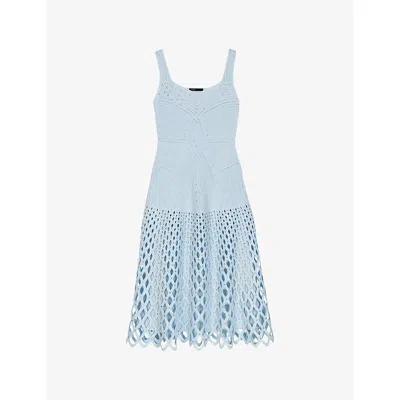 Maje Womens  Crochet Rhinestone-embellished Knitted Midi Dress In Blue