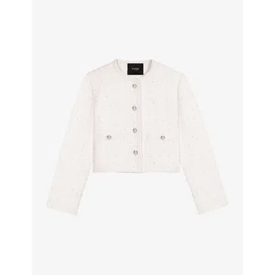 Maje Womens Cropped Tweed Jacket Blanc In Ecru