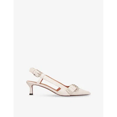 Maje Womens Blanc Double-buckle Slingback Heeled Leather Pumps