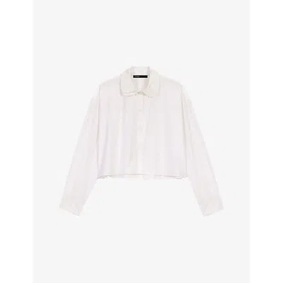 Maje Womens  Embroidered-collar Long-sleeve Cropped Cotton Shirt In Blanc