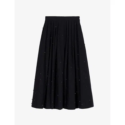 Maje Womens  Flared Embellished Cotton Midi Skirt In Black