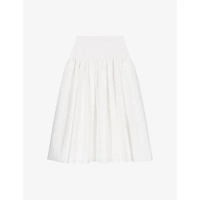 Maje Womens White Flared High-rise Taffeta Midi Skirt