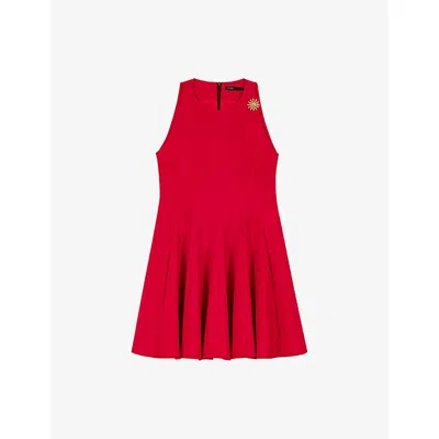 Maje Womens Flared Sleeveless Linen-blend Mini Dress In Red