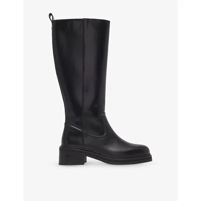 MAJE WOMENS BLACK FLAT LEATHER KNEE-HIGH BOOTS EUR 38/5 UK
