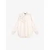 Maje Long Shirt With Embroidered Flowers In Blanc