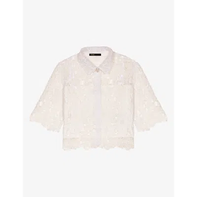 MAJE WOMENS BLANC FLORAL-PATTERN CROPPED GUIPURE-LACE SHIRT