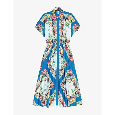 Maje Womens  Floral-print Puff-sleeve Cotton Maxi Dress