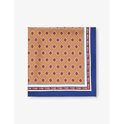 Maje Womens Camel Floral-print Silk Bandana In Brown